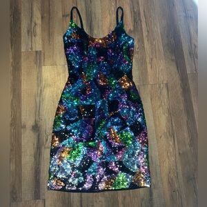 Oleg Cassini Multicolor Sequin Mini Dress